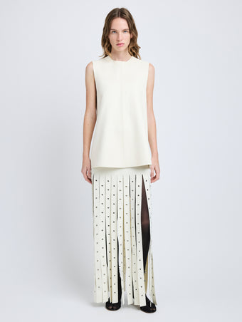 Proenza Schouler Front full length image of model wearing Effe Skirt in Compact Viscose Knit in Ivory