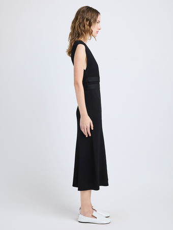 Proenza Schouler Side full length image of model wearing Madeline Dress in Rib Knit in Black