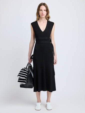 Proenza Schouler Front full length image of model wearing Madeline Dress in Rib Knit in Black