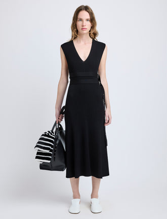 Proenza Schouler Front full length image of model wearing Madeline Dress in Rib Knit in Black
