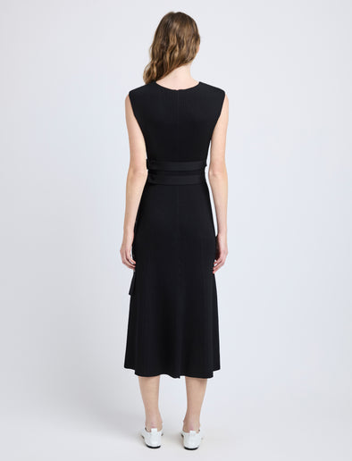 Proenza Schouler Back full length image of model wearing Madeline Dress in Rib Knit in Black