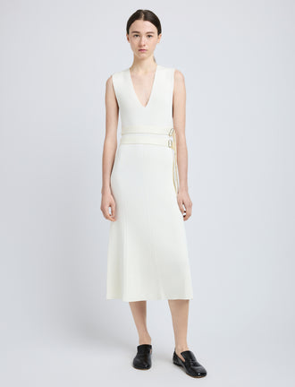 Proenza Schouler Front full length image of model wearing Madeline Dress in Rib Knit in Off White