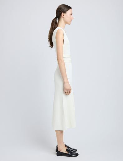 Proenza Schouler Side full length image of model wearing Madeline Dress in Rib Knit in Off White