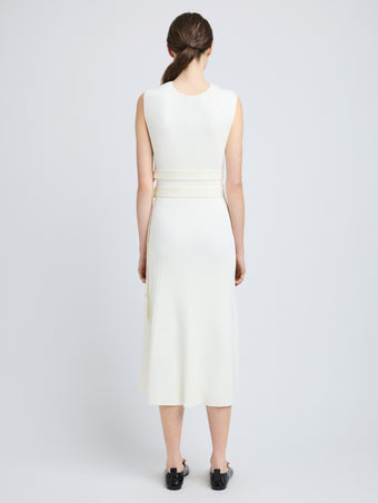 Proenza Schouler Back full length image of model wearing Madeline Dress in Rib Knit in Off White