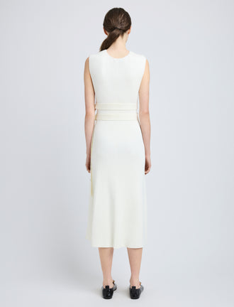 Proenza Schouler Back full length image of model wearing Madeline Dress in Rib Knit in Off White