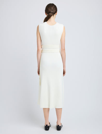 Proenza Schouler Back full length image of model wearing Madeline Dress in Rib Knit in Off White