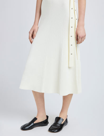 Proenza Schouler Detail image of model wearing Madeline Dress in Rib Knit in Off White