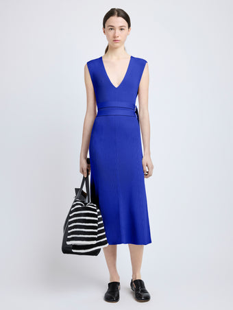 Proenza Schouler Front full length image of model wearing Madeline Dress in Rib Knit in Cobalt