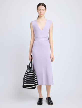 Proenza Schouler Front full length image of model wearing Madeline Dress in Rib Knit in Lilac