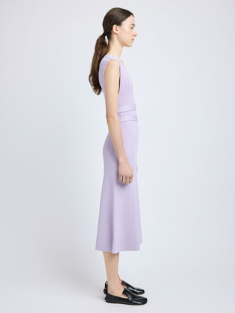 Proenza Schouler Side full length image of model wearing Madeline Dress in Rib Knit in Lilac