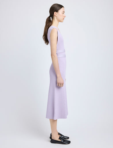Proenza Schouler Side full length image of model wearing Madeline Dress in Rib Knit in Lilac