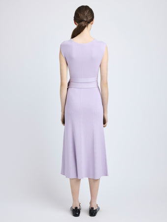 Proenza Schouler Back full length image of model wearing Madeline Dress in Rib Knit in Lilac