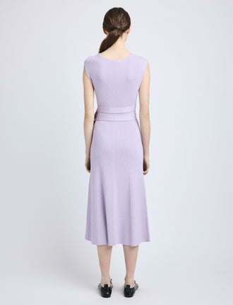 Proenza Schouler Back full length image of model wearing Madeline Dress in Rib Knit in Lilac