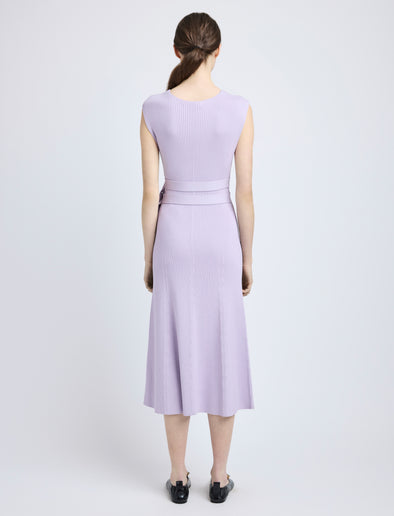 Proenza Schouler Back full length image of model wearing Madeline Dress in Rib Knit in Lilac