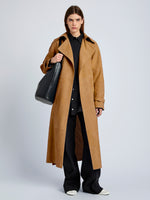 Proenza Schouler Front full length image of model wearing Ramona Coat in Suede in Pony