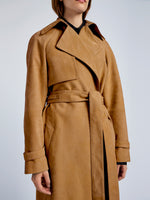 Proenza Schouler Detail image of model wearing Ramona Coat in Suede in Pony