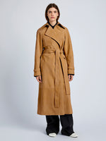 Proenza Schouler Front full length image of model wearing Ramona Coat in Suede in Pony