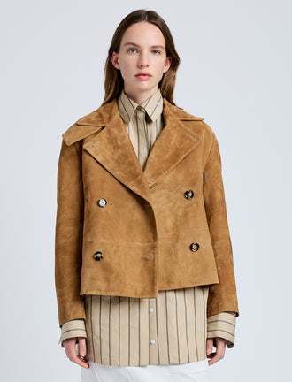 Proenza Schouler Front cropped image of model wearing Nola Jacket in Suede in Pony