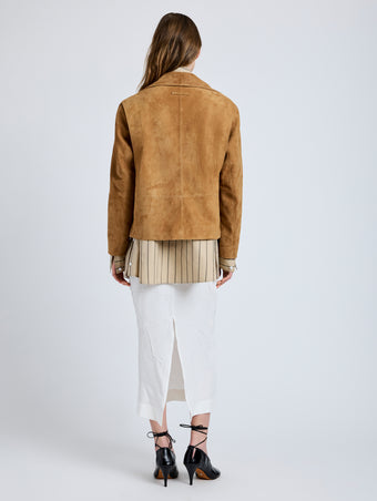 Proenza Schouler Back full length image of model wearing Nola Jacket in Suede in Pony