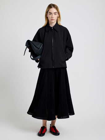 Proenza Schouler Front full length image of model wearing Sibyl Jacket in Stretch Nylon in Black