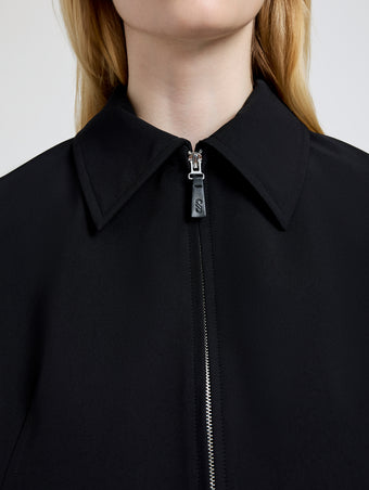 Proenza Schouler Detail image of model wearing Sibyl Jacket in Stretch Nylon in Black