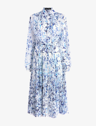Proenza Schouler Still Life image of Jones Dress in Printed Crinkle Chiffon in Off White Multi