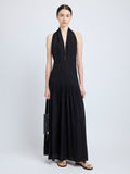 Proenza Schouler Front full length image of model wearing Tala Dress in Viscose Georgette in Black