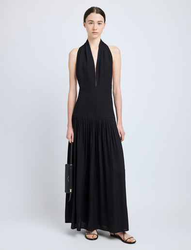 Proenza Schouler Front full length image of model wearing Tala Dress in Viscose Georgette in Black