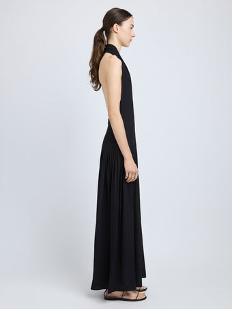 Proenza Schouler Side full length image of model wearing Tala Dress in Viscose Georgette in Black