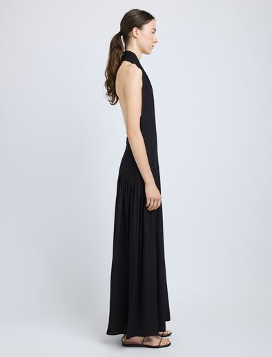 Proenza Schouler Side full length image of model wearing Tala Dress in Viscose Georgette in Black