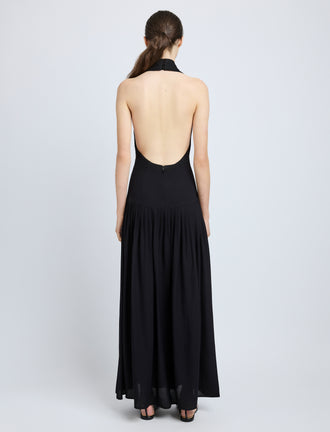 Proenza Schouler Back full length image of model wearing Tala Dress in Viscose Georgette in Black
