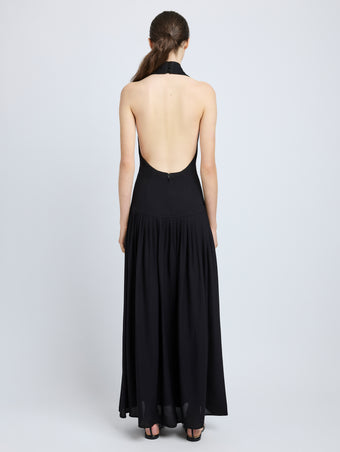 Proenza Schouler Back full length image of model wearing Tala Dress in Viscose Georgette in Black