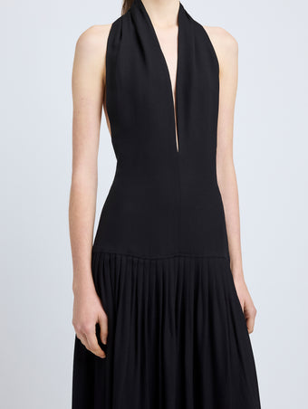 Proenza Schouler Detail image of model wearing Tala Dress in Viscose Georgette in Black