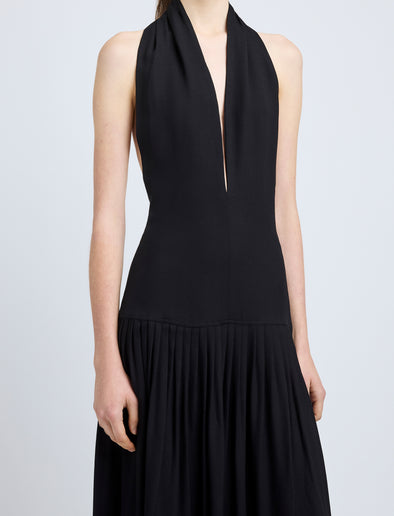 Proenza Schouler Detail image of model wearing Tala Dress in Viscose Georgette in Black