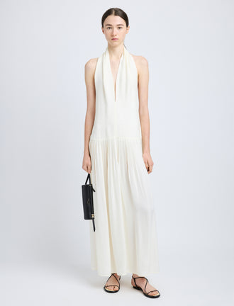 Proenza Schouler Front full length image of model wearing Tala Dress in Viscose Georgette in Cream