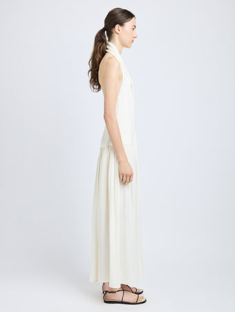 Proenza Schouler Side full length image of model wearing Tala Dress in Viscose Georgette in Cream