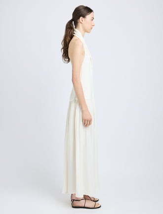 Proenza Schouler Side full length image of model wearing Tala Dress in Viscose Georgette in Cream