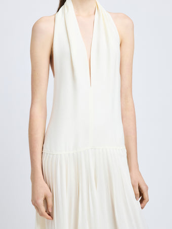Proenza Schouler Detail image of model wearing Tala Dress in Viscose Georgette in Cream