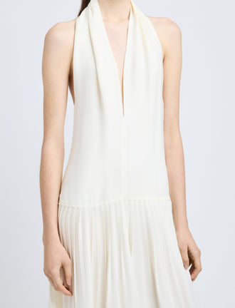 Proenza Schouler Detail image of model wearing Tala Dress in Viscose Georgette in Cream