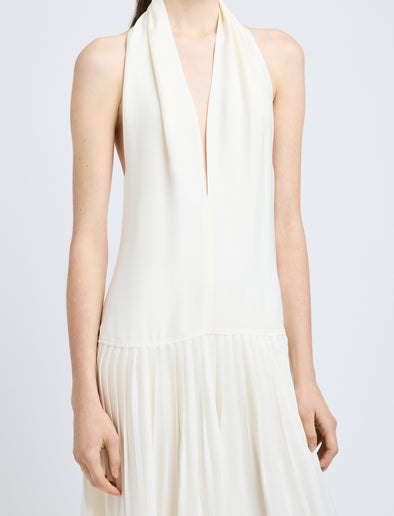 Proenza Schouler Detail image of model wearing Tala Dress in Viscose Georgette in Cream