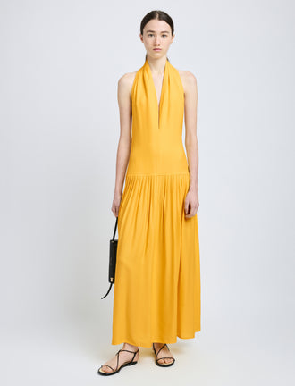 Proenza Schouler front image of model wearing Tala Dress in Viscose Georgette in lemon