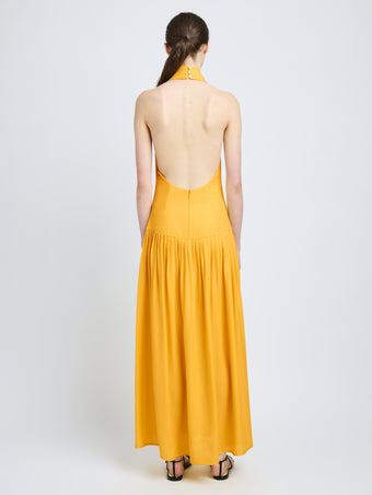 Proenza Schouler back image of model wearing Tala Dress in Viscose Georgette in lemon