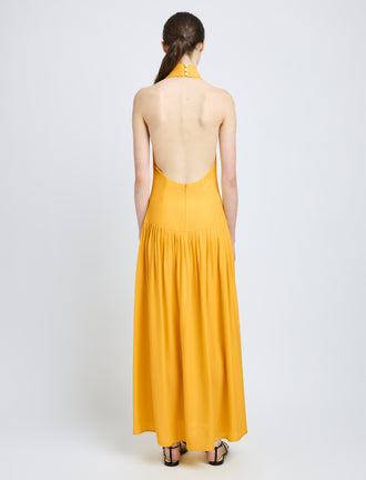 Proenza Schouler back image of model wearing Tala Dress in Viscose Georgette in lemon
