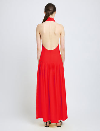 Proenza Schouler back image of model wearing Tala Dress in Viscose Georgette in