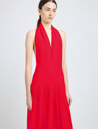 Proenza Schouler detail image of model wearing Tala Dress in Viscose Georgette in