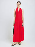Proenza Schouler front image of model wearing Tala Dress in Viscose Georgette in tomato