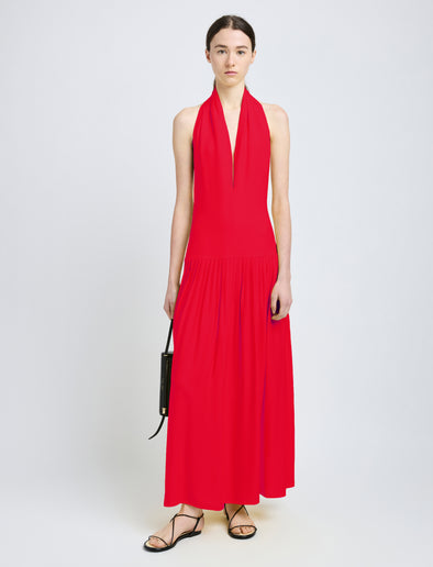 Proenza Schouler front image of model wearing Tala Dress in Viscose Georgette in tomato