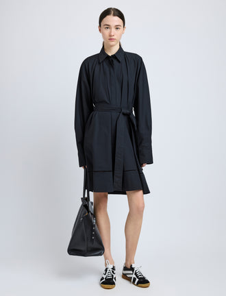 Proenza Schouler Front full length image of model wearing Sammy Dress in Eco Cotton Poplin in Black