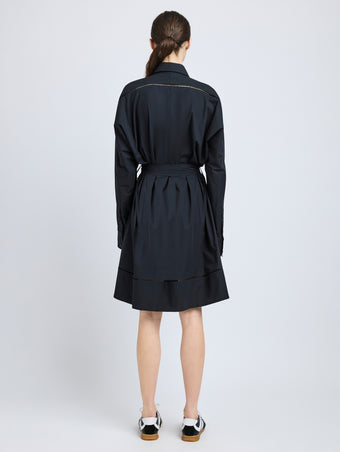Proenza Schouler Back full length image of model wearing Sammy Dress in Eco Cotton Poplin in Black