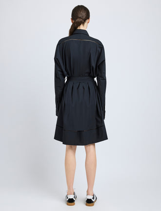 Proenza Schouler Back full length image of model wearing Sammy Dress in Eco Cotton Poplin in Black